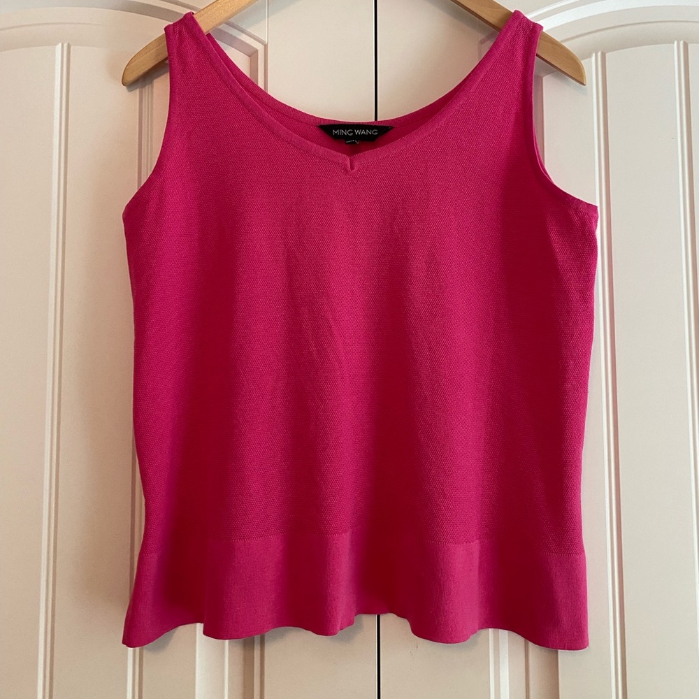Ming Wang Pink Knit Shell Tank Top Sz S Sleeveless Minimalist Career Layering